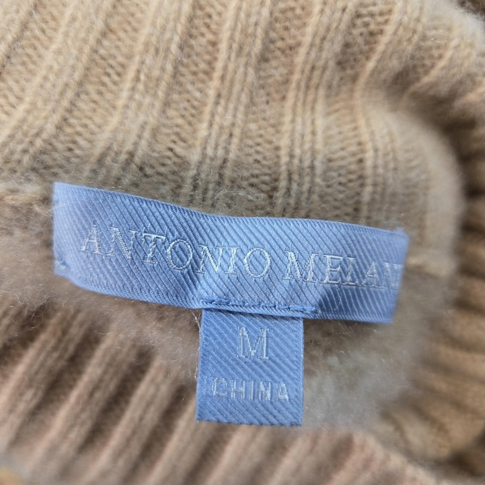 Antonio Melani Sweater Pullover Womens M Beige 100%Cashmere Turtleneck Fair Isle - Picture 10 of 11